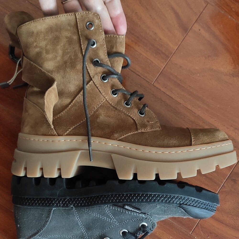 8 by YOOX Suede BUCKLE-DETAIL ANKLE BOOT Camel SIZE 37 EU - Picture 5 of 6